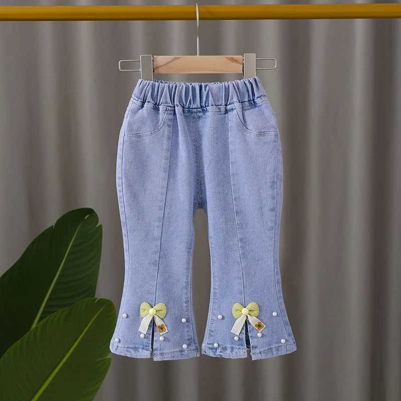 New Autumn Korean Girls Jeans Childrens Stretch Baby Sewing Clock Bottom Spring Autumn JeansW240819