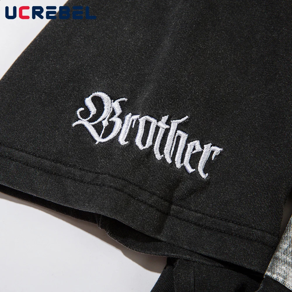 Letter Embroidery Spliced Polo Shirts Mens Summer High Street Distressed Loose Cotton Short Sleeve Tops Men 240820