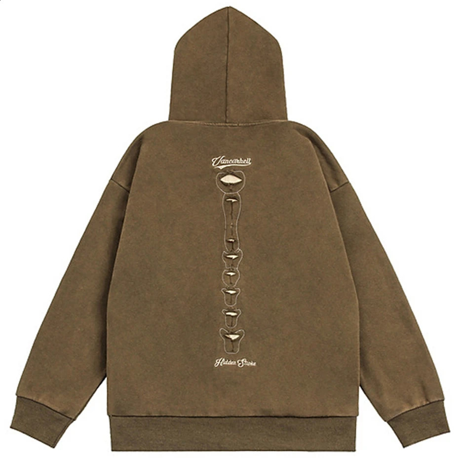 Punk Skeleton Ripped Hoodie for Men Washed Vintage Oversized Pullover Hoodies Hip Hop Streetwear Harajuku Y2K Hooded Sweatshirt 240819