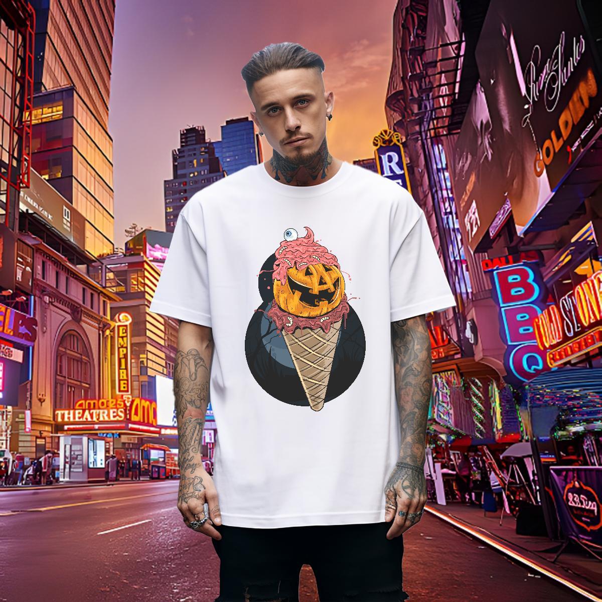 Brand T-Shirts for Men pumpkin Breathable Spring Summer Anime Print 230g Cotton Couples T Shirts Customized Tops Shirt