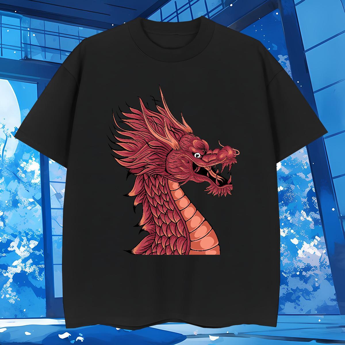 T Shirt For Man 100% Cotton 230g dragon head Casual Beach O-Neck Short Sleeve Asian Size Tshirt for Man Woman Fashion New High Quality Wear