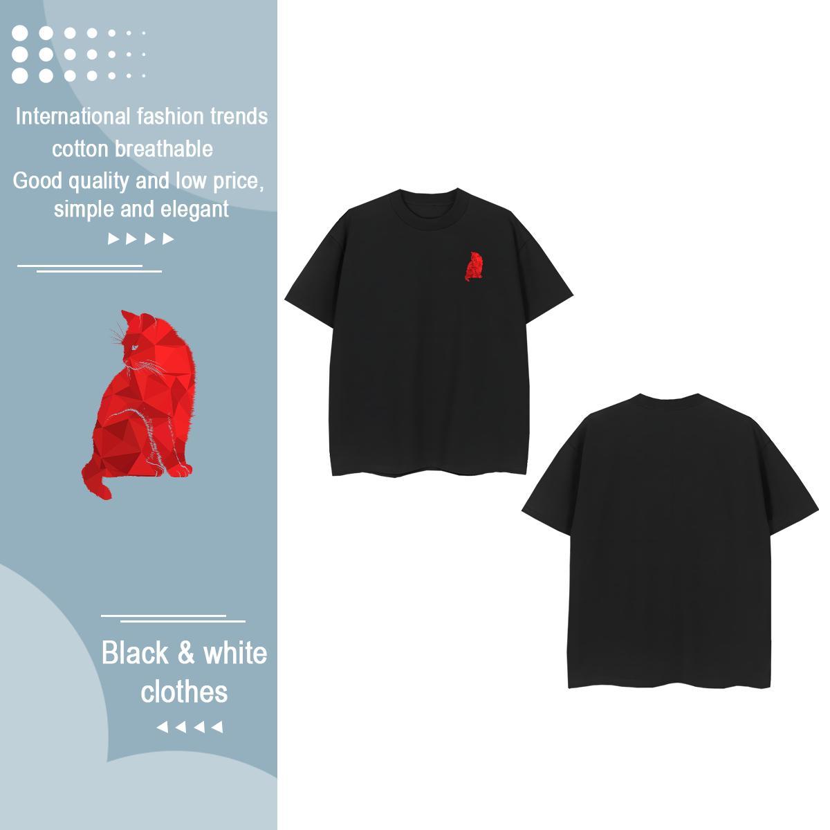 Fashion Design Couples T Shirts cat High Street Hip Hop 230g 100% Cotton Top Tees Breathable Short Sleeve Comfortable T shirt Customized Print