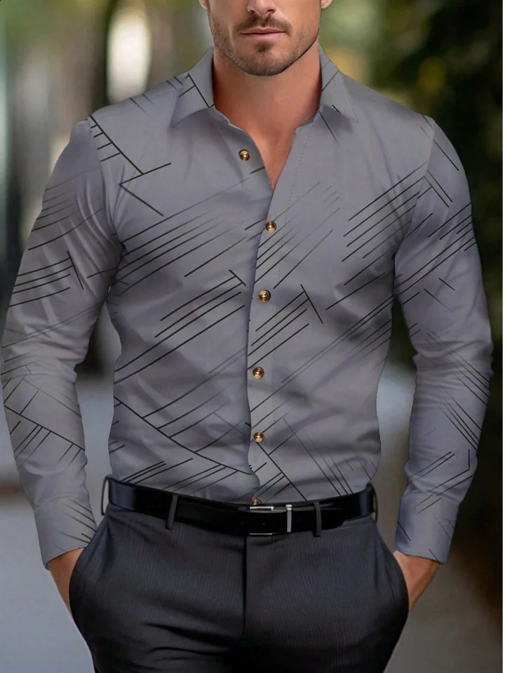 2024 Mens Shirts 10 Colors Long Sleeve Striped Lapel Hawaiian Vacation Button Clothing Fashion Casual Comfortable XS-6XL 240815