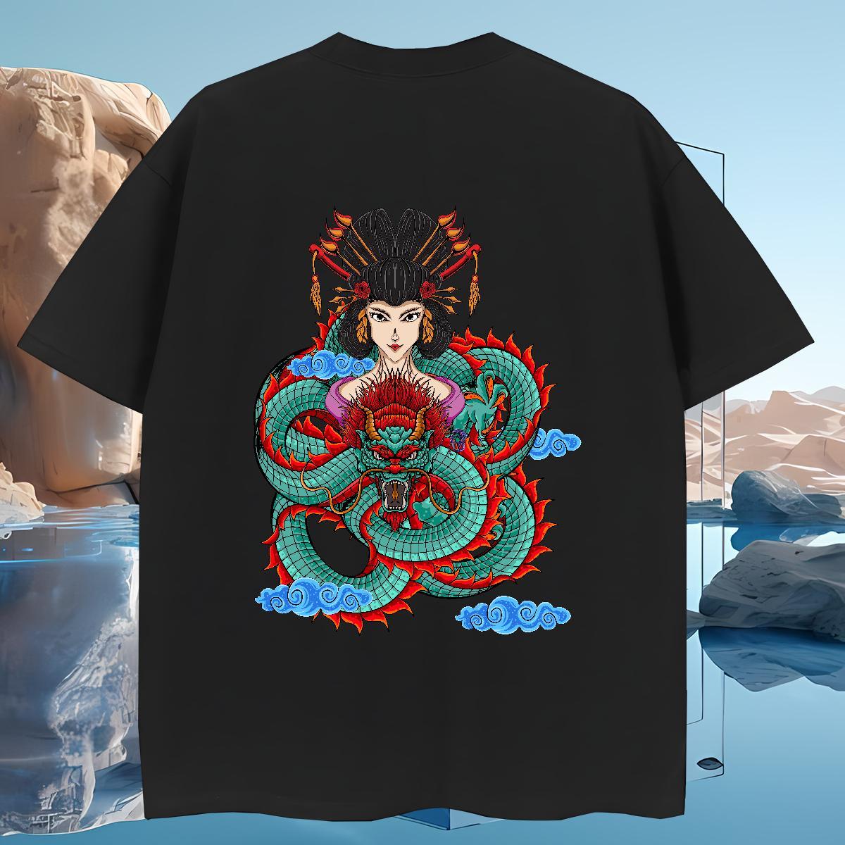 T-Shirts for Men 230g 100% Cotton dragon Casual Daily Wear Breathable Soft Custom Anime Men Tshirts 2024 Designer Cool Design Tops Tees