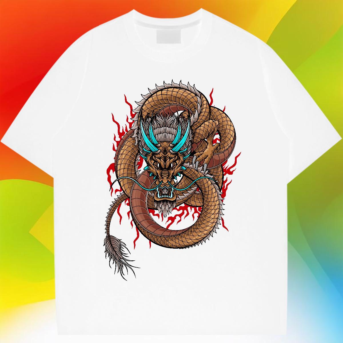 Cool Couples T Shirts Spring Summer 100% Cotton 230g Custom Cartoon O-Neck Short Sleeve dragon Men T Shirts 2024 Designer Tees