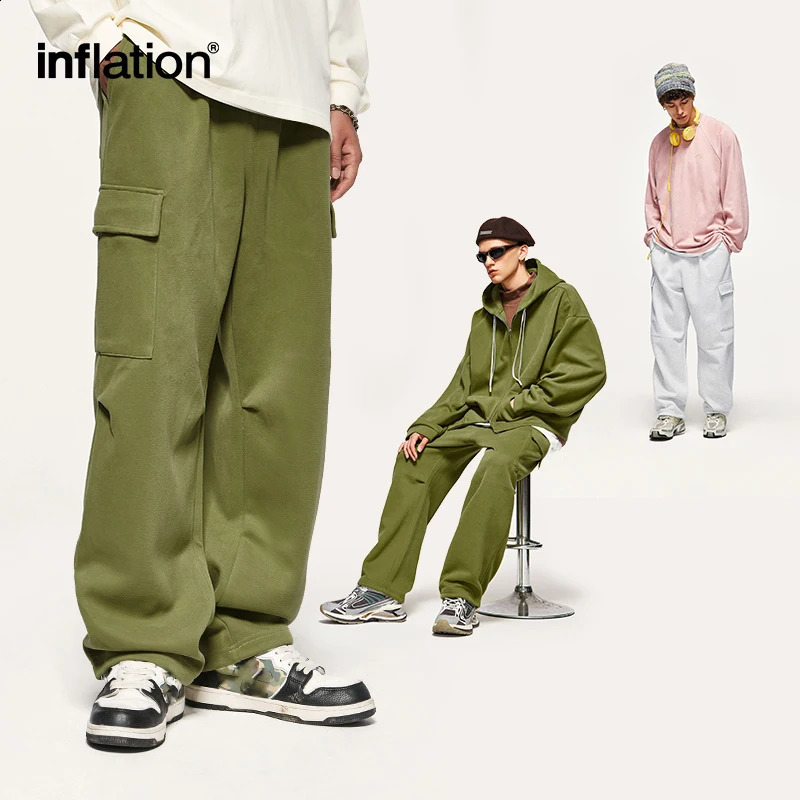 INFLATION Unisex Harajuk Oversized Tracksuit Trendy Pink Cargo Pants and Hooded Jacket Set Mens Hooodie Set 240819
