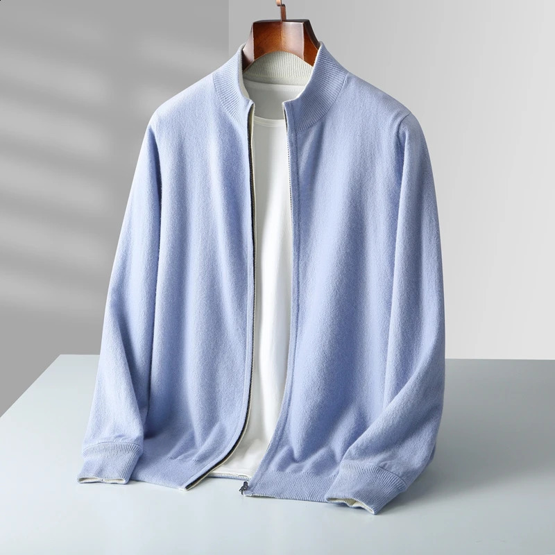Double sided thickened 100% Merino wool sweater autumn mens knitted cardigan casual long sleeved solid color w240819