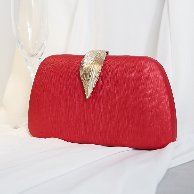 2024 New PU Metal Leaf Banquet Ladies Dress Handheld Chain Strap Crossbody Small Square Bag