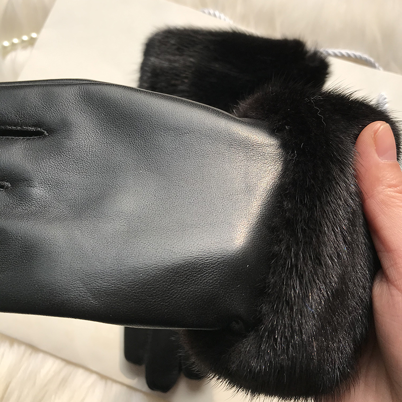 Genuine Women's Real Mink Fur Gloves - Soft Sheepskin Leather for Winter Warmth Men's glove Touch screen