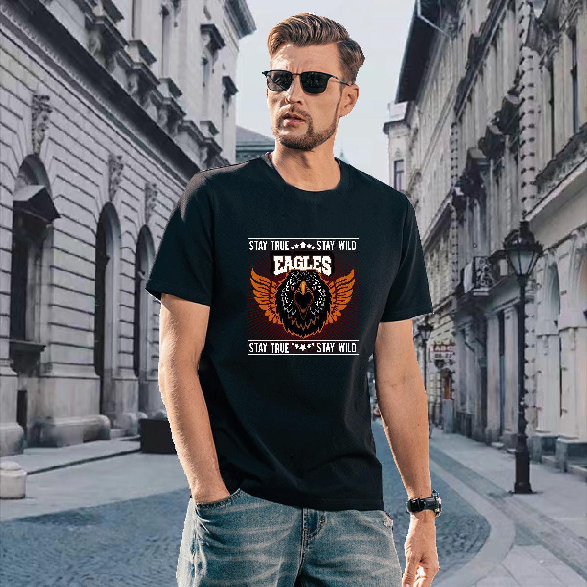 Classic T Shirt For Man eagle O-Neck Short Sleeve Anime Printing Street Asian Size 230g Pure Cotton Men Tshirts 2024 Summer Top Tees