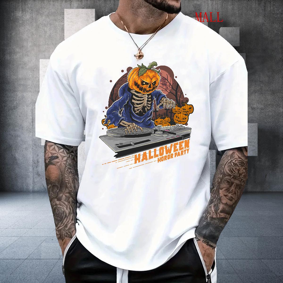 Classic Casual pumpkin Mens Tshirts 230g Pure Cotton Men T Shirts Cartoon Printing L-4XL Beach Crew Neck Breathable Comfortable Wear