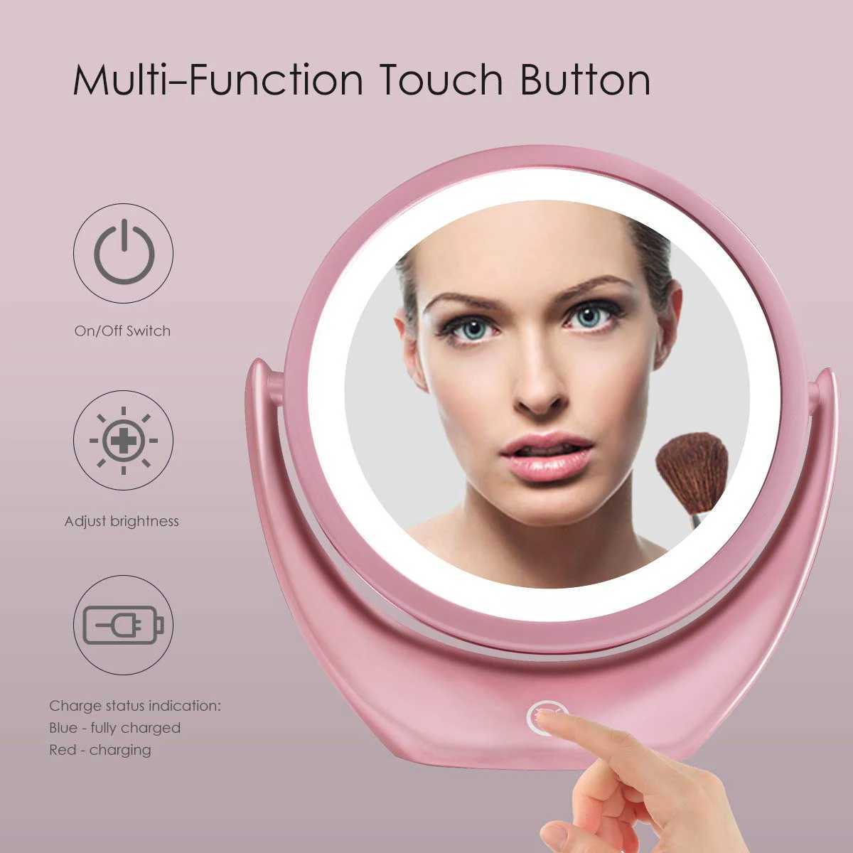Lighted Makeup Mirror Rechargeable Double Sided Magnifying Mirror 1x/5x 360 Rotation Touch Screen Vanity Adjustable Cosmetic Y240819