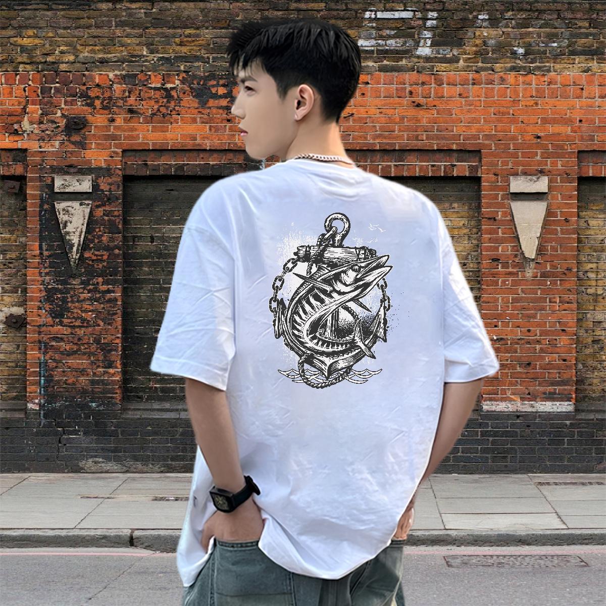 Designer Fashion Men Tops Tees fish Casual Beach 230g Pure Cotton Wear Round Neck Short Sleeve Brand T-Shirts Floral Print