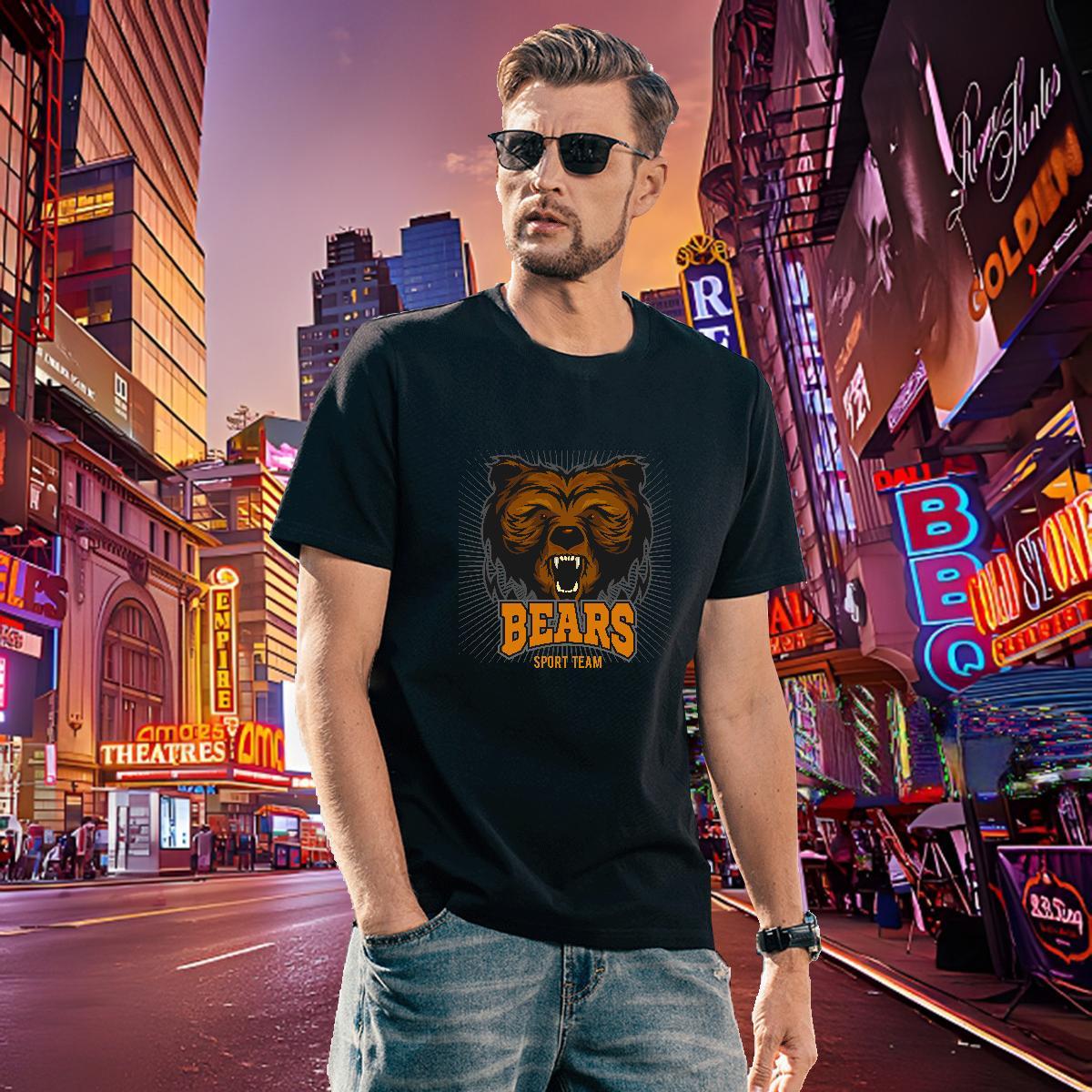 Popular Man T Shirts bear Round Neck Short Sleeve Casual Beach Cartoon Printing L-4XL 100% Cotton 230g Men Clothes T-Shirt Classic Casual Tee Shirt