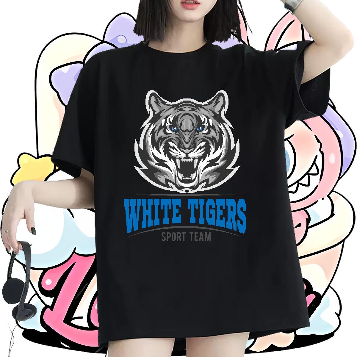 TOP Quality Lady T shirt Sports Street Wear Breathable Crew Neck Top Tees Female 230g Cotton tiger Anime Womens T Shirts