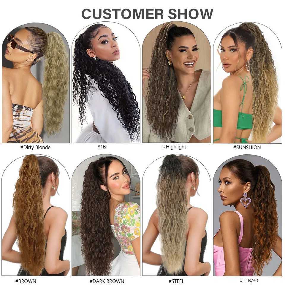 26 wavy ponytail hair extension combined with long wavy brushed clip hair extension heat-resistant fiber ponytail wig W240817