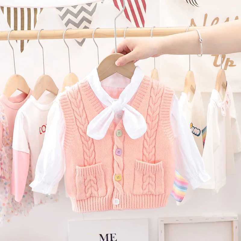 1-6T Cable-knit Sweater Tank for Girl Toddler Kid Baby Spring Autumn Sweater V Neck Knit Cardigan Vest Knitwear Clothes FY10222XJ240819