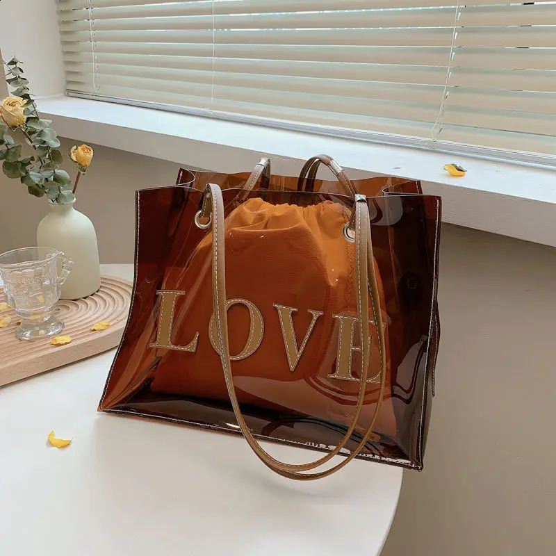 s Womens Tote Bag Fashion Transparent Jelly Yellow Green Composite Bag High Capacity Storage Street Handbag 240819