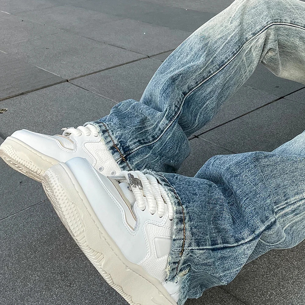 Jeans for Men Y2k High Street Original Vintage Flared Trousers Summer Fit Streetwear Casual Autumn Blue Fashion Slim Denim Pants 240819