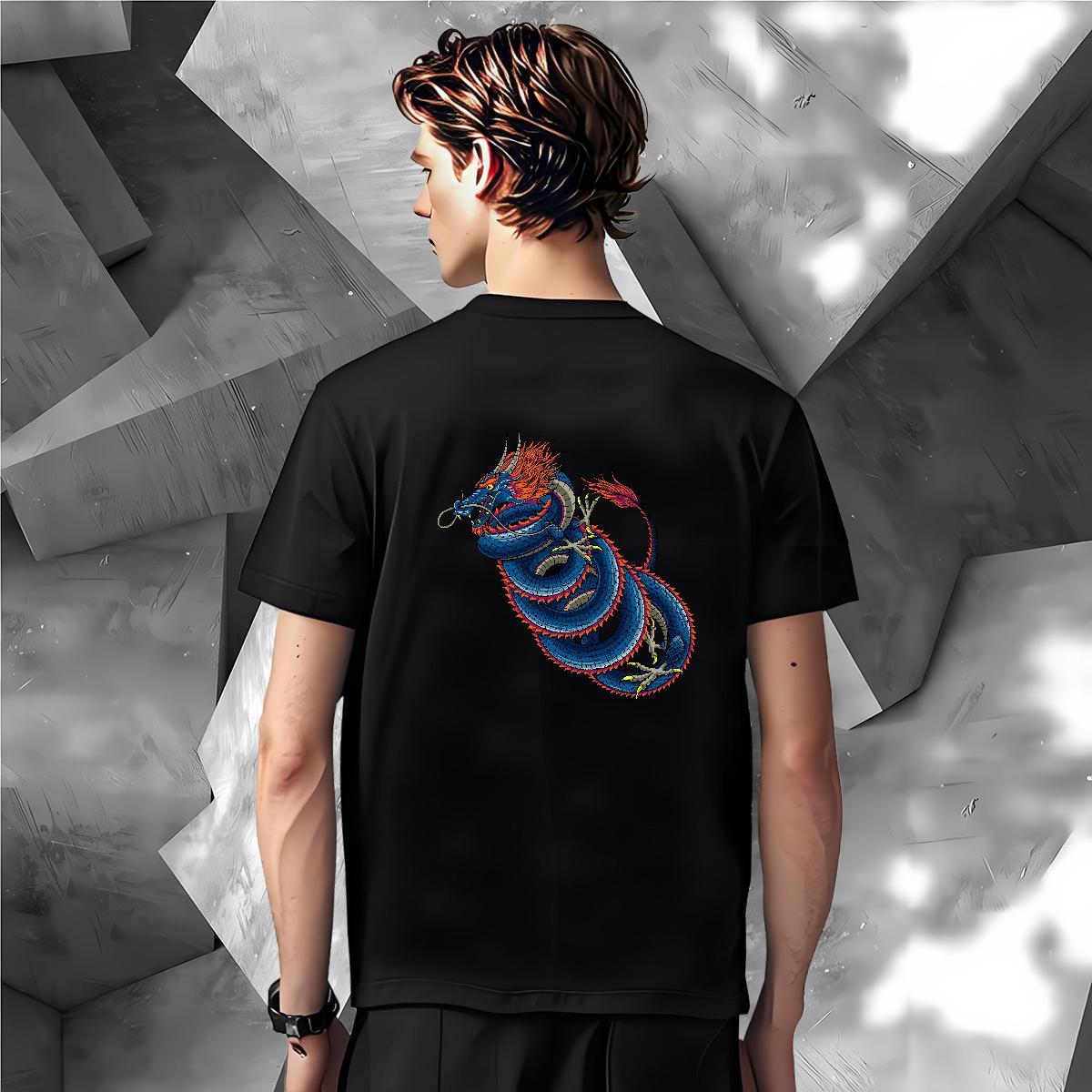 Mens T Shirts 100% Cotton 230g dragon Casual Crew Neck Breathable Custom Big Size Tshirt for Man Woman 2024 Summer Loose Wear
