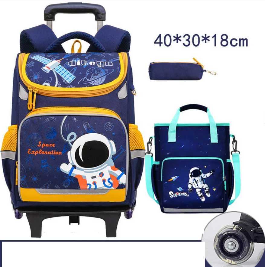 School bag with wheels for boys Primary School Rolling Trolley Bags Kids Daypack Knapsack Rucksack Carry-on Luggage with Wheels Y240820