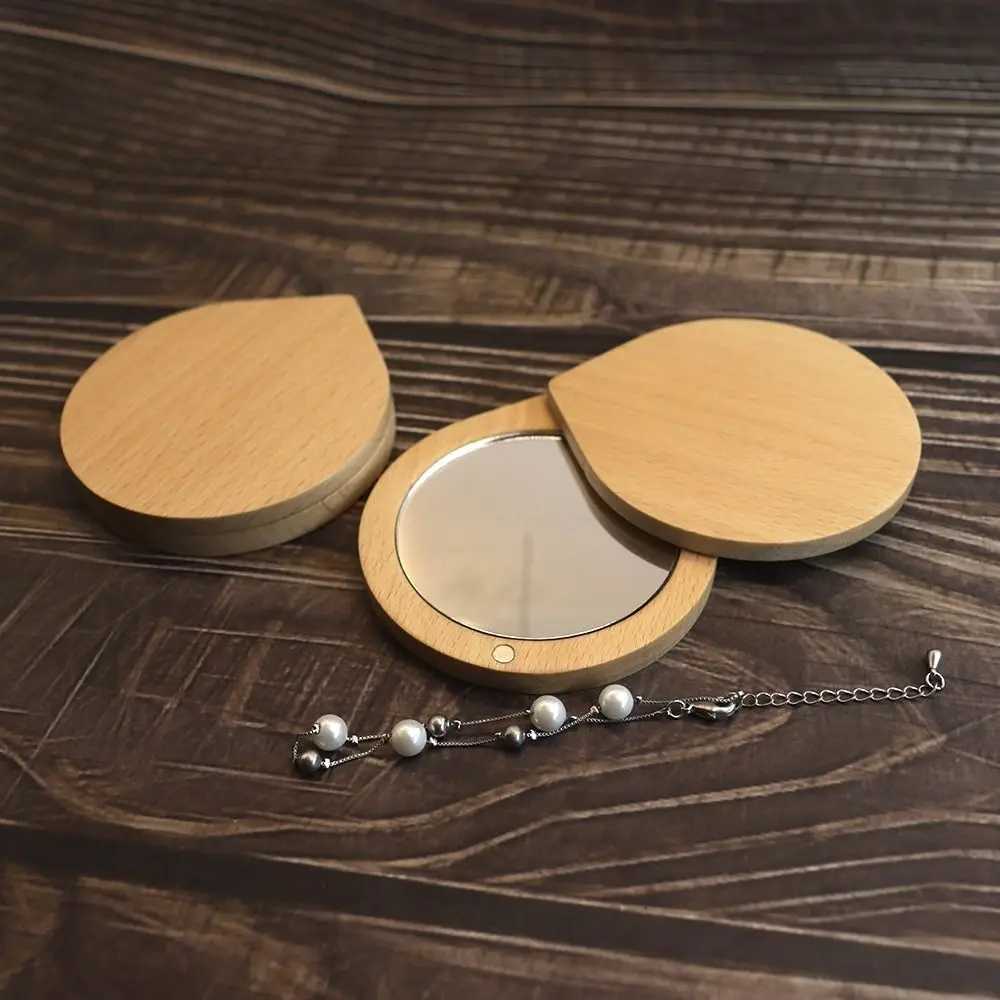 Rotatable Black Walnut Wood Makeup Mirror Round Foldable Rotating Cosmetic Mirror Handheld Mini Compact Pocket Mirror Beauty Y240819