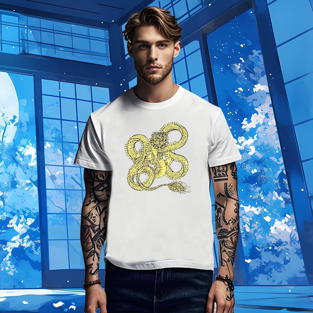 T Shirt For Man 230g Pure Cotton dragon Hip Hop Street Breathable Short Sleeve Cartoon Printing L-4XL Tshirt for Man Woman New Arrival Soft Tops Shirt