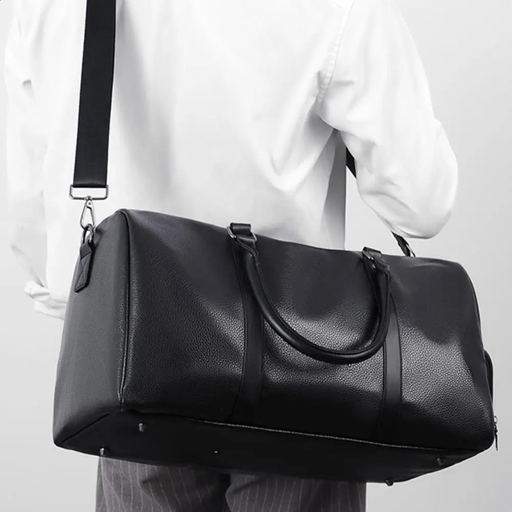 Women Men Shoulder Bag Faux Leather Large Capacity Cross-body Bag Handbag With Dry Wet Separation Business Trip Tavel Luggage 240819