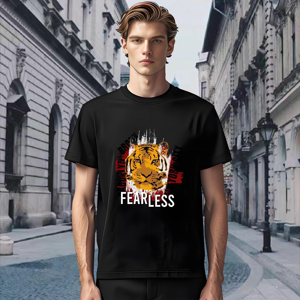 Man T Shirts 230g 100% Cotton tiger Sports Casual Crew Neck Breathable DIY Logo Oversized Men Tees Wholesale Soft Top Tees
