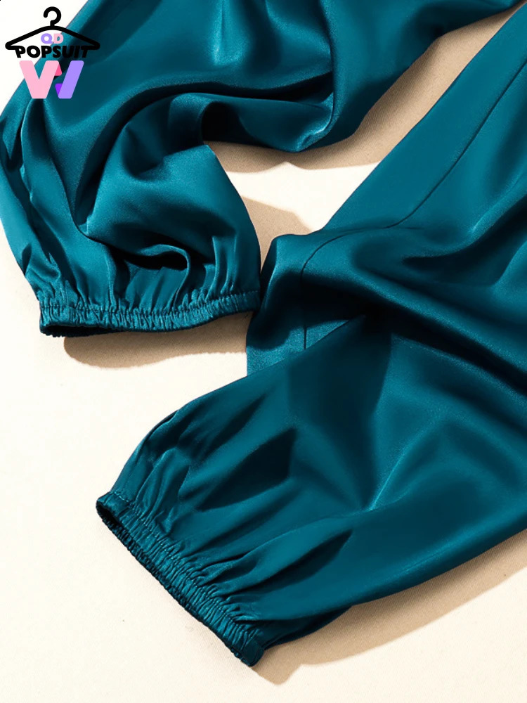 in High Waist Ice Acetate Wide Leg for Women Summer Loose Silk Satin Knickerbockers Pants Ankle Length Trousers 240820