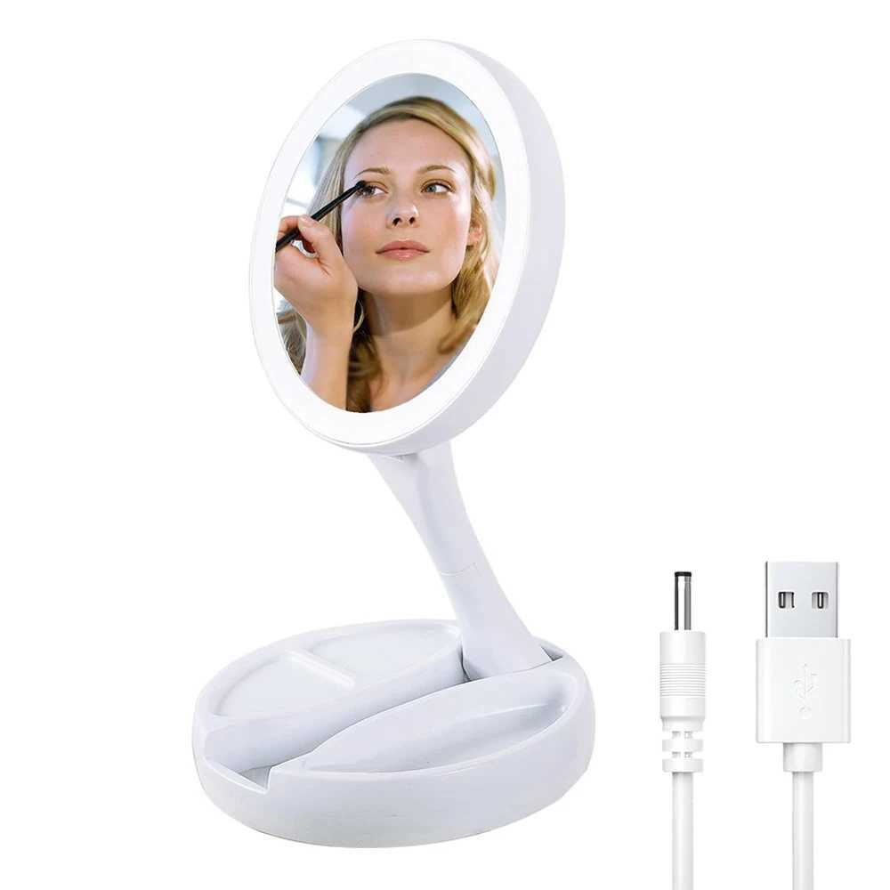Foldable Led Makeup Mirror With Light 10X Magnifying Dual Purpose Double-Sided Mirror USB Charging Or Battery Table Mirrors Y240819