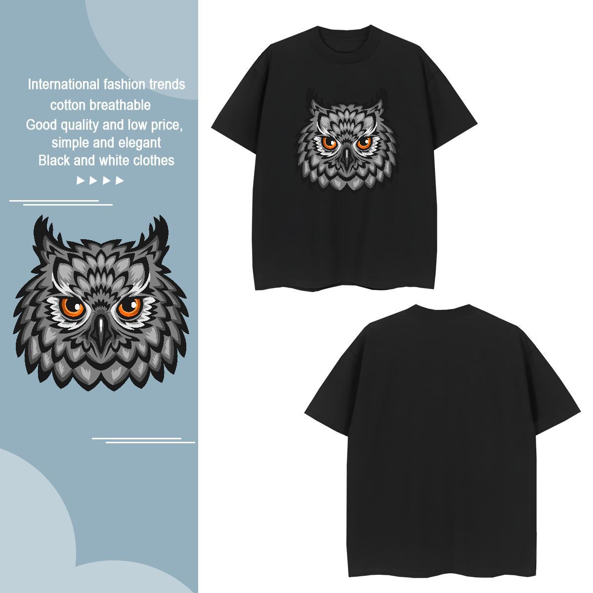Loose Mens T Shirts owl O Neck Short Sleeves Beach Cartoon Printing L-4XL 230g 100% Cotton Men Clothes T-Shirt Free Shipping Wear
