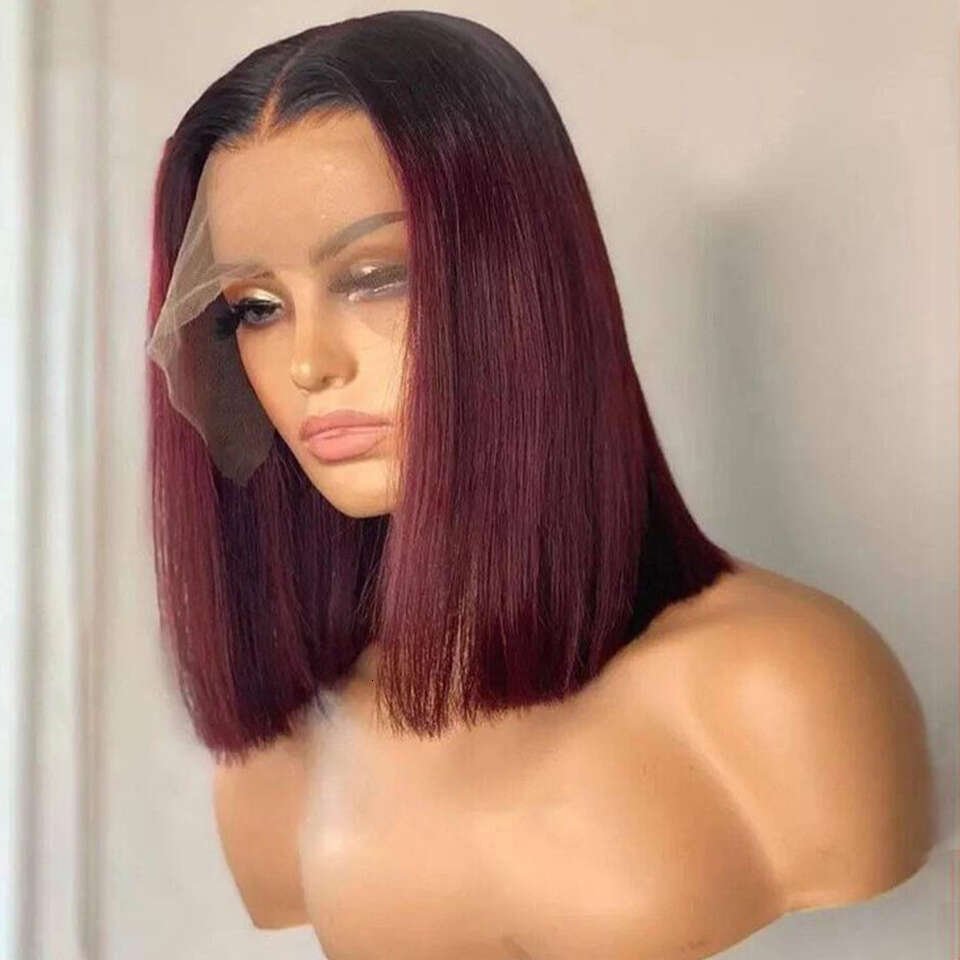 Bone Straight Short Wig For Women Bury 4X4 Lace 1B 99J Bob Wigs Brazilian Human Hair Pre Plucked