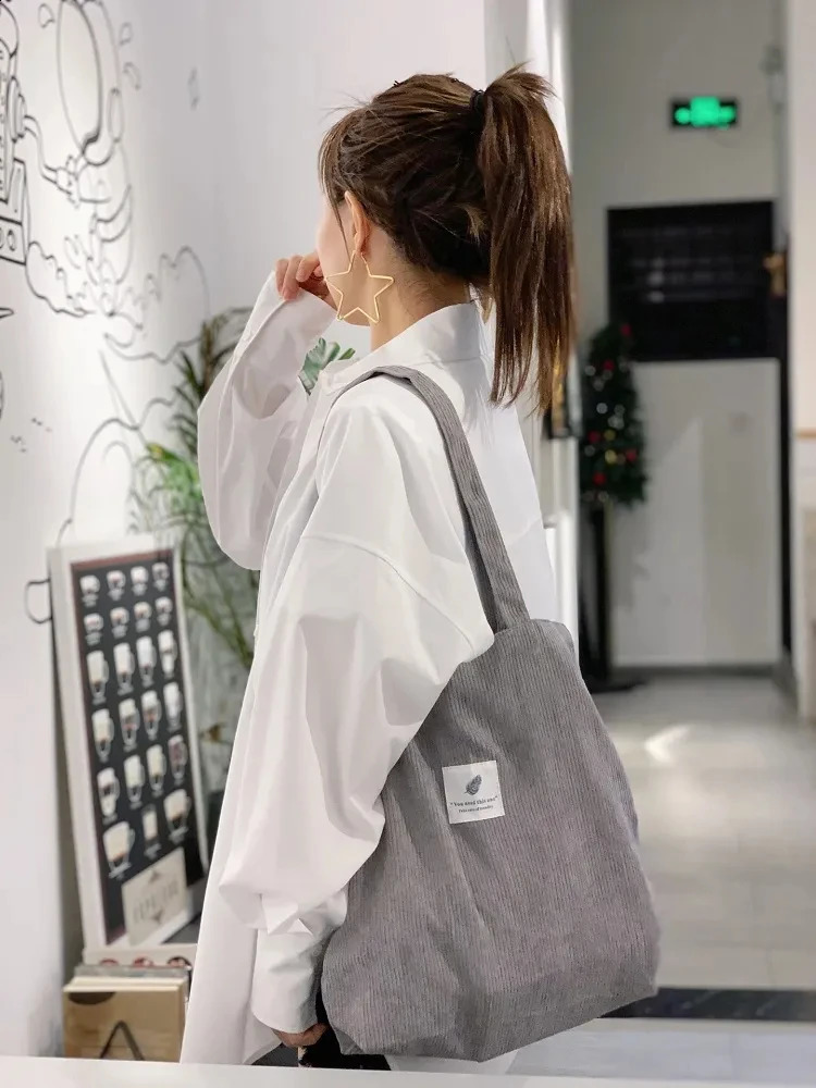 Corduroy Shopping Bag for Women 2024 Female Girls Casual Handbags Soft Reusable Fabric Affordable Shopper Shoulder Bags 240819ZYl