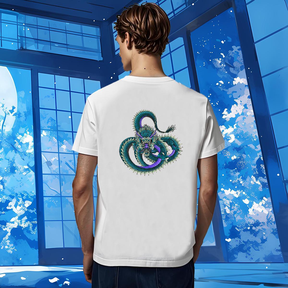 Man T Shirts 230g 100% Cotton dragon Beach Round Neck Short Sleeve Custom Cartoon Men Tops Tees Fashion Cool Tops Shirt