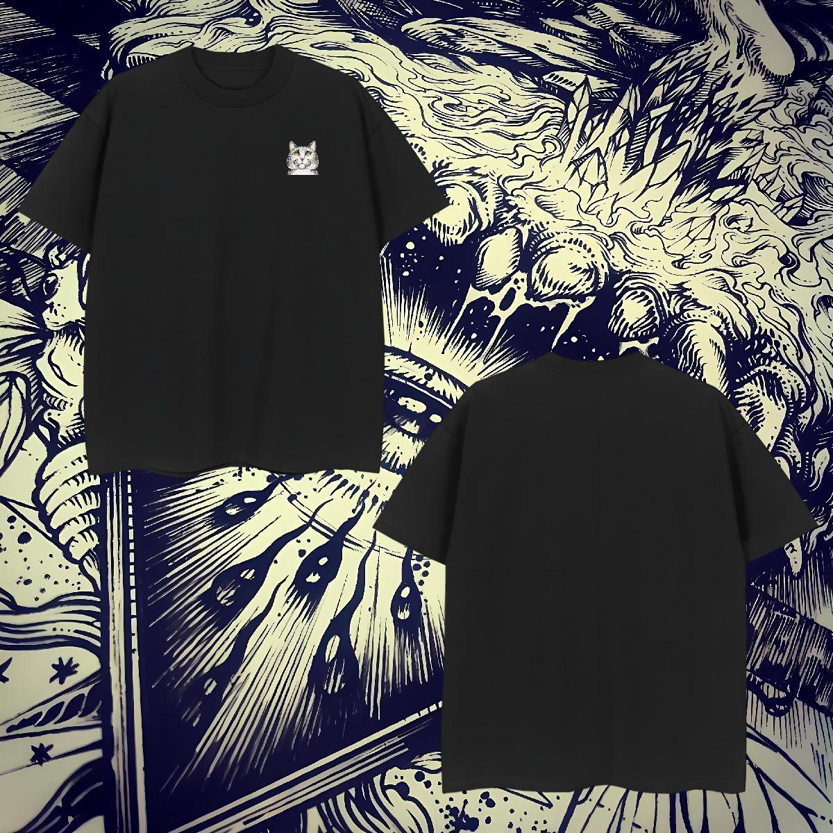 Fashion Design Men Tshirts cat Sports Casual 230g 100% Cotton Tee Shirt Short Sleeve Soft Cool T Shirts Men Cartoon Print