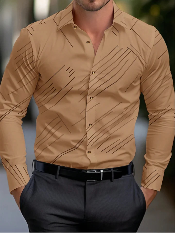 2024 Mens Shirts 10 Colors Long Sleeve Striped Lapel Hawaiian Vacation Button Clothing Fashion Casual Comfortable XS-6XL 240815