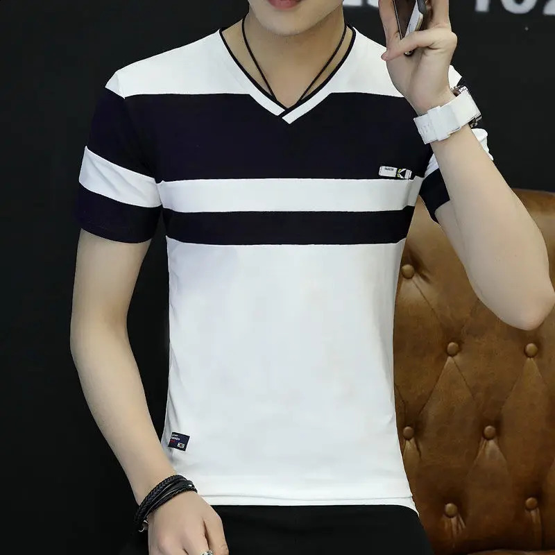 Spring Autumn Mens Solid Turn-down Collar Printing Striped Button Long Sleeve T-shirt Undershirt Fashion Casual Formal Tops 240820
