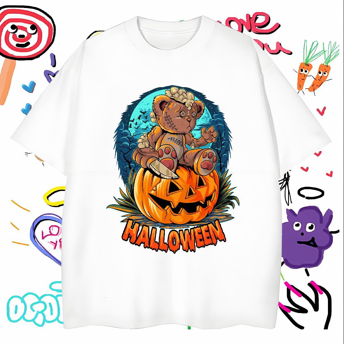 Unisex T Shirt For Man pumpkin Short Sleeve Soft Street Casual Anime Print 100% Cotton 230g Men Clothes T-Shirt 2024 New Top Tees