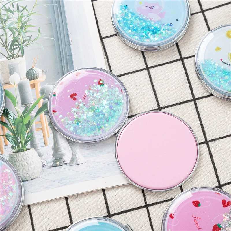 Portable Double-Sided Folding Cosmetic Mirror Female Gifts With Flowing Sparkling Sand Mini Makeup Mirror Compact Pocket Mirrors Y240819