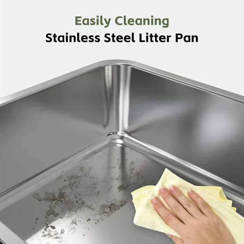 Large Stainless Steel High-Sided Enclosed Cat for XL Cats, Easy Clean Metal Kitty Litter Box with Scoop