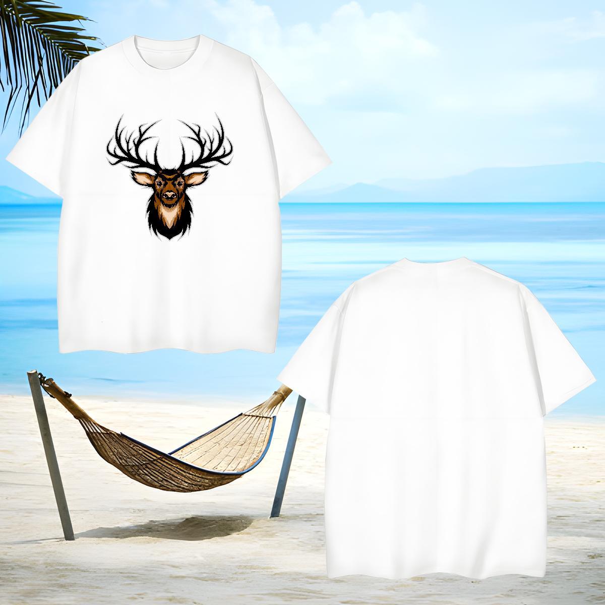 Comfortable T-Shirts deer Pure Cotton Street Wear Floral Print 230g 100% Cotton Tshirt for Man Woman Casual New Tops Tees