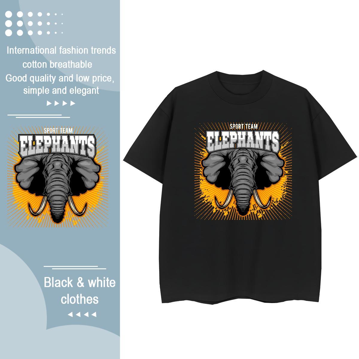 Unisex Men T Shirts elephant Breathable Spring Summer White Plus Size 230g Pure Cotton Men Clothes T-Shirt Brand Clothings