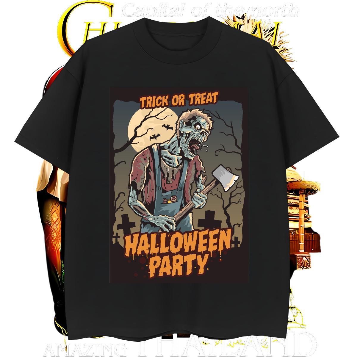 Comfortable T Shirts Men halloween Round Neck Short Sleeve Casual Beach Customized 230g Pure Cotton Men Tshirts Fashion Casual Tee Shirt