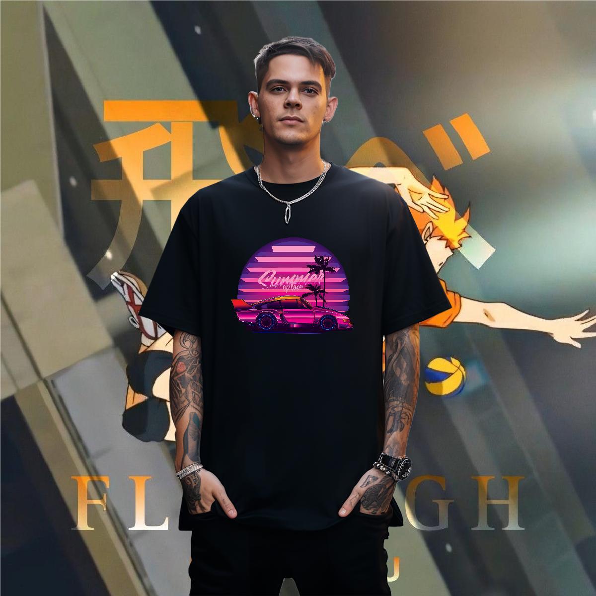 Wholesale car 230g Pure Cotton Men Clothes T-Shirt Outdoor Breathable Soft T Shirts Men Fashion Casual Floral Print Tshirts
