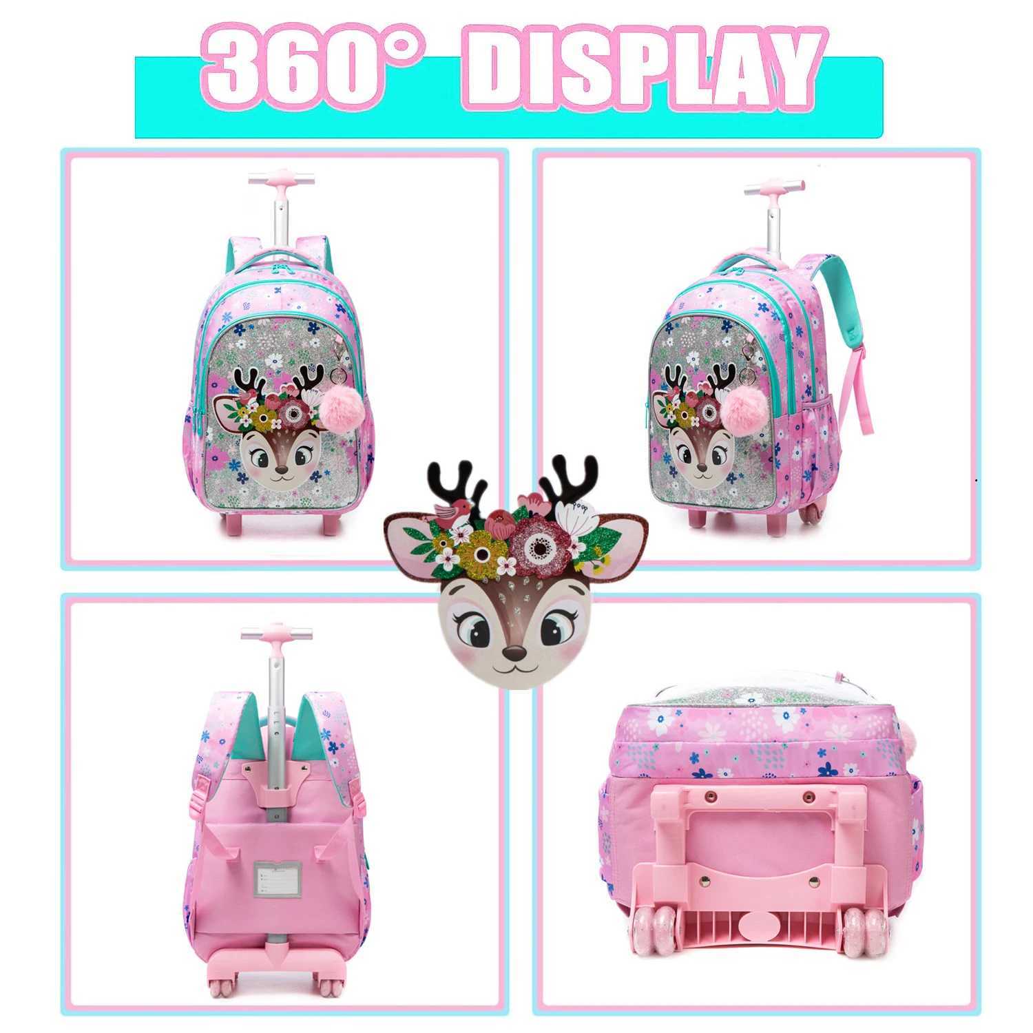 3PCS School Backpacks for Children School Wheeled Backpack for Girl Boys School Bag with Wheels Trolley Luggage Elementary Bag Y240820