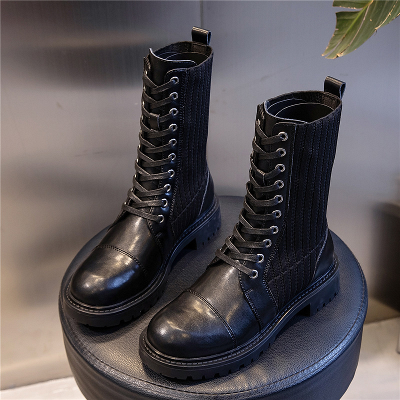 Ddmysports Autumn Winter New Genuine Leather Martin Casual Mid Length Short Boots Children S Thick Sole British Style Women Shoes And Socks OUTDOOR