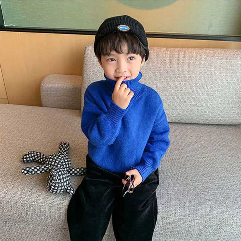 Childrens apron sweater for autumn and winter new knitted childrens apron for warmth knitted floral casual turtle neck boys and girls bottom shirt jum