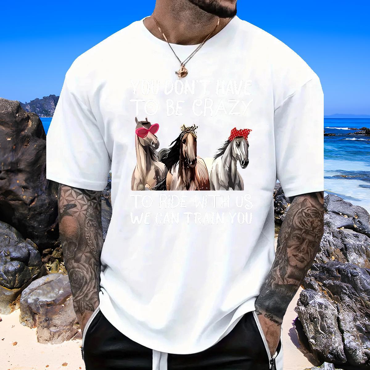 Popular T Shirts Men horse Short Sleeve Soft Casual Beach DIY Printed 100% Cotton 230g Couples T Shirts Fashion Designer Tshirts
