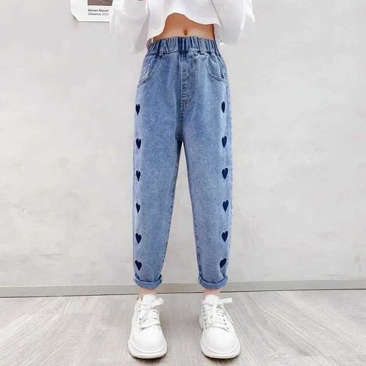 Children girls jeans floral cartoon pants spring autumn graffiti painting casual Trouser with holes childrens denim pantsW240819